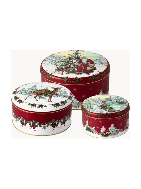 Set 3 scatole per biscotti Winter Collage, Metallo rivestito, Rosso, multicolore, Set in varie misure