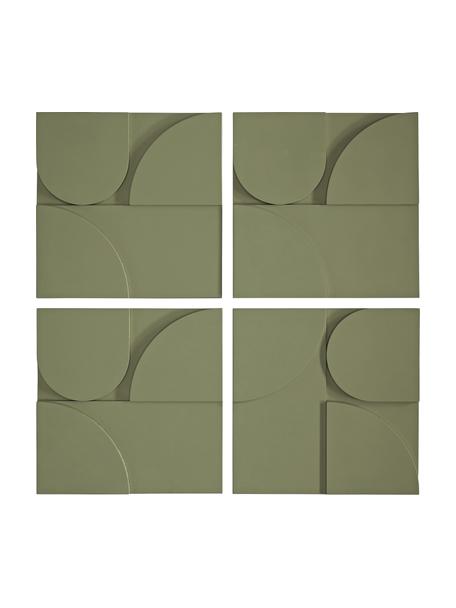 Lot de sculptures murales en bois Massimo, 4 élém., MDF (panneau en fibres de bois à densité moyenne), Vert, larg. 80 x haut. 80 cm