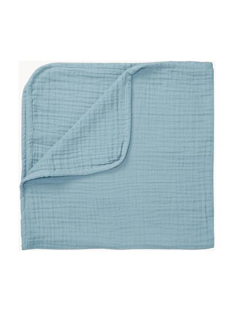 Plaid en mousseline de coton bio Sensitive, 100 % coton bio, Bleu, larg. 100 x long. 100 cm