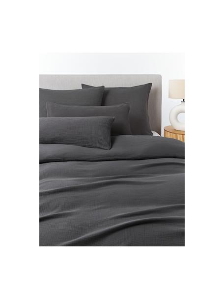 Funda nórdica muselina de algodón Odile, Gris oscuro, An 155 x L 220 cm