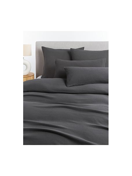 Funda nórdica de muselina Odile, Gris oscuro, Cama 90 cm (155 x 220 cm)