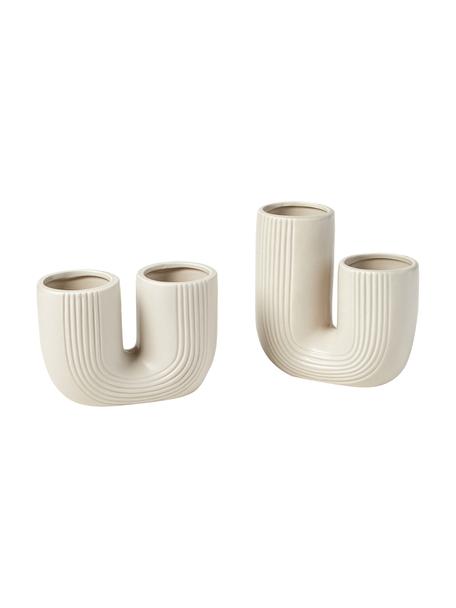 Handgemaakte vazenset Filicio van keramiek, 2-delig, Keramiek, Beige, Set met verschillende formaten