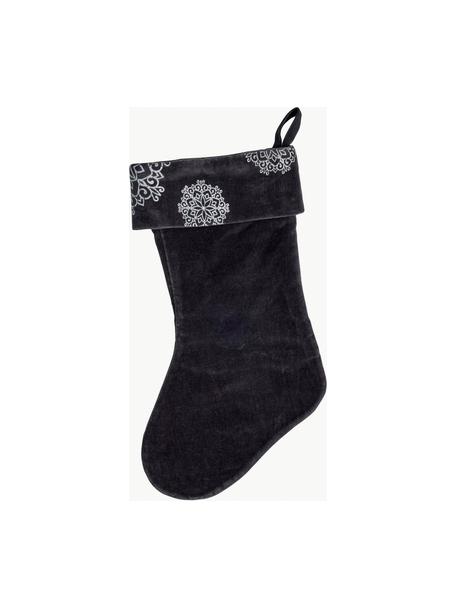 Chaussette de Noël en velours Stassia, Velours (100 % coton), Anthracite, argenté, Ø 23 x haut. 38 cm