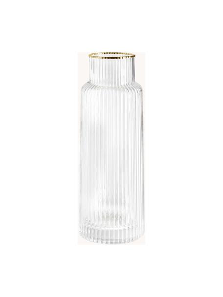 Wasserkaraffe Minna mit Rillenrelief und Goldrand, 1.1 L, Glas, mundgeblasen, Transparent mit Goldrand, 1.1 L