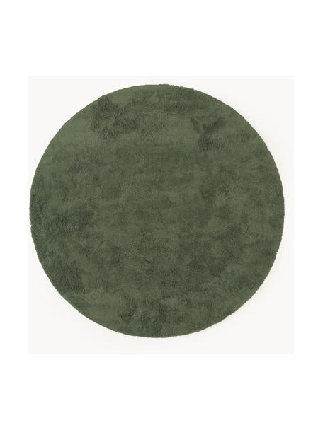 Tappeto rotondo morbido a pelo lungo Leighton, Retro: 70% poliestere, 30% coton, Verde scuro, Ø 250 cm (taglia XL)