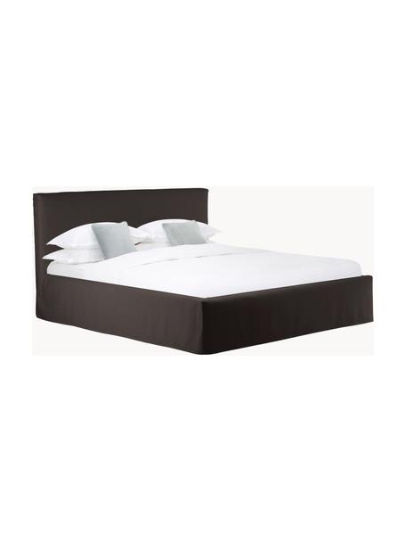 Gestoffeerd bed Feather met opbergruimte, Bekleding: polyester (gestructureerd, Frame: massief grenenhout en pla, Geweven stof antraciet, B 140 x L 200 cm