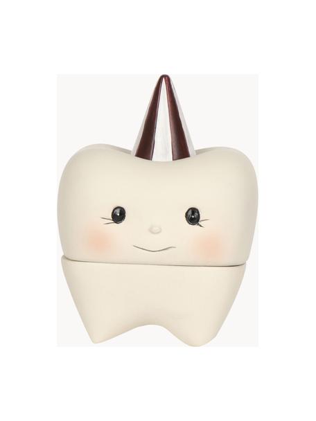 Kinder-Aufbewahrungsbox Tooth, Steinmaterial, Off White, Mehrfarbig, B 6 x H 9 cm