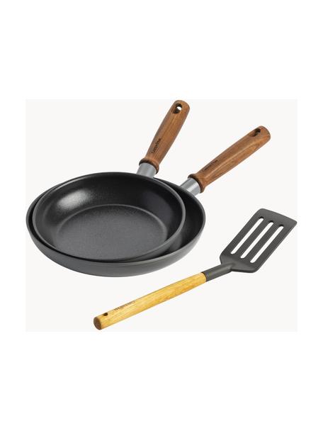 Poêles avec spatule Mayflower Pro, 3 élém., Gris foncé, bois de frêne, Lot de différentes tailles