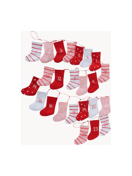 Adventní kalendář Socks, D 200 cm, Plst, Červená, růžová, bílá, D 200 cm
