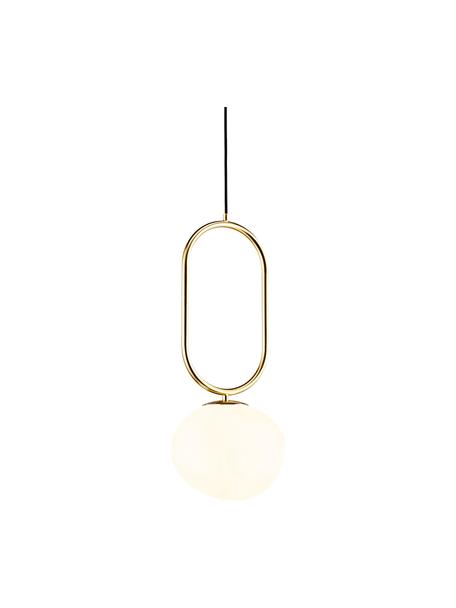 Lampada a sospensione piccola con sfera di vetro Shapes, Paralume: vetro opalino, soffiato a, Baldacchino: metallo rivestito, Bianco crema, ottonato, Ø 22 x Alt. 300 cm