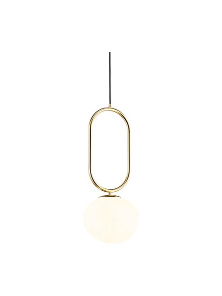 Malá závesná lampa so sklenenými guľami Shapes, Krémovobiela, mosadzné odtiene, Ø 22 x V 300 cm