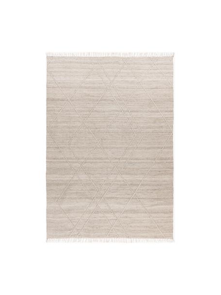 Ručně tkaný interiérový a exteriérový koberec s různou výškou povrchu a třásněmi Dakar, 100 % polyethylen, Světle béžová, Š 120 cm, D 170 cm (velikost S)