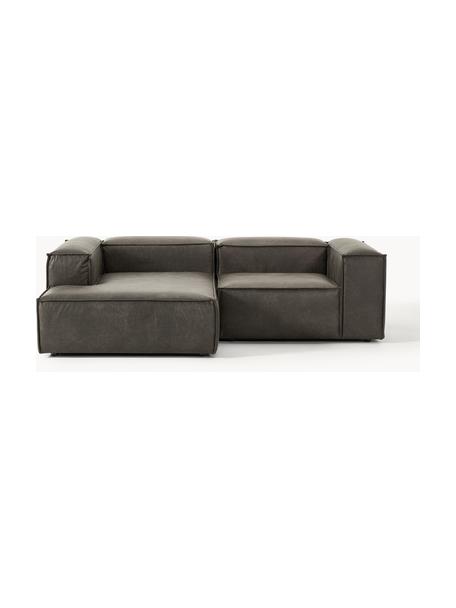 Modulaire hoekbank Lennon van gerecycled leer, Bekleding: gerecycled leer (70% leer, Frame: massief hout, multiplex, Poten: kunststof Dit product is , Leer taupe, B 238 x D 180 cm, hoekdeel links