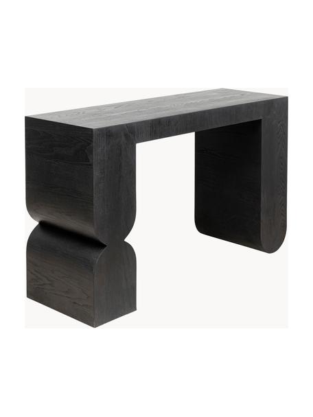 Handgemaakte houten console Curve, MDF met essenhoutfineer, Hout, zwart gelakt, B 120 x H 76 cm