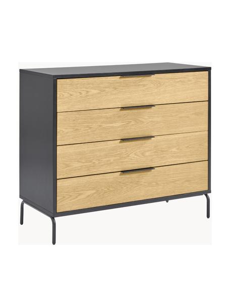 Cassettiera con finitura in legno di quercia Stellar, Nero, legno di quercia, Larg. 100 x Alt. 90 cm