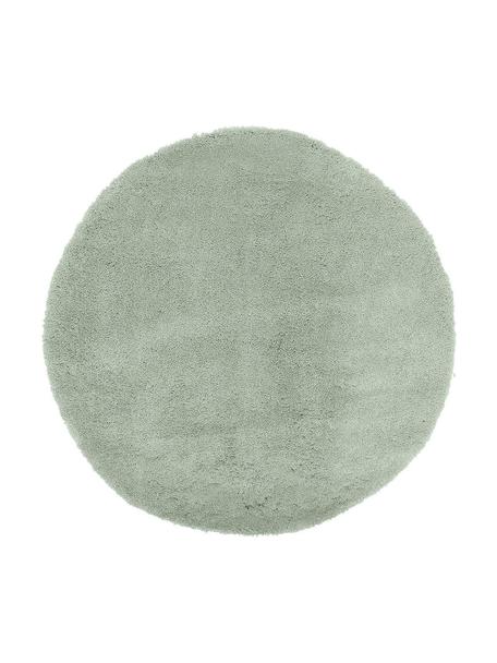 Rond hoogpolig vloerkleed Leighton in mintgroen, Bovenzijde: microvezels (100% polyest, Onderzijde: 70% polyester, 30% katoen, Mintgroen, Ø 120 cm (maat S)