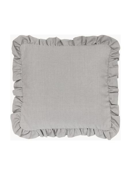 Kussenhoes Camille met franjes, 60% polyester, 25% katoen, 15% linnen, Grijs, B 45 x L 45 cm