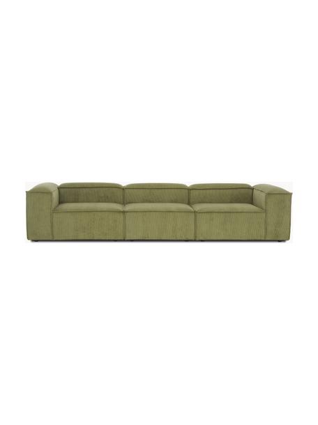 Sofá modular de pana Lennon (4 plazas), Tapizado: pana (92% poliéster, 8% p, Estructura: madera contrachapada de p, Patas: plástico, Pana verde oliva, An 327 x F 119 cm