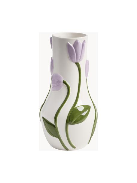 Jarrón artesanal Tulip, 31 cm, Dolomita, Lila, blanco Off White, verde oliva, Ø 16 x Al 31 cm