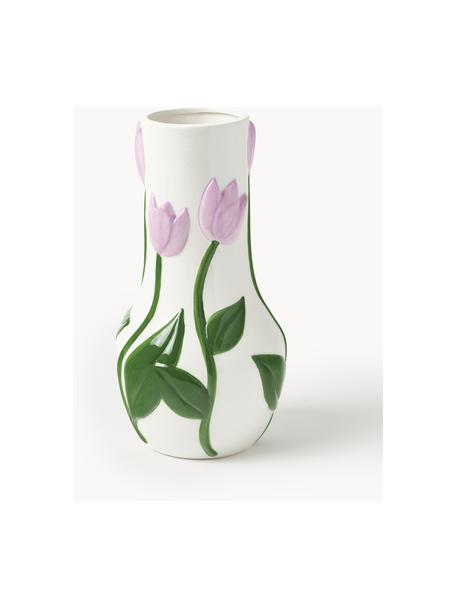 Handgefertigte Vase Tulip, H 31 cm, Dolomit, Lila, Off White, Olivgrün, Ø 16 x H 31 cm