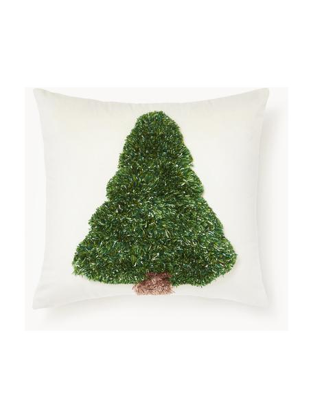 Cuscino in velluto Tree, Rivestimento: velluto (100% poliestere), Bianco, verde, Larg. 30 x Lung. 30 cm
