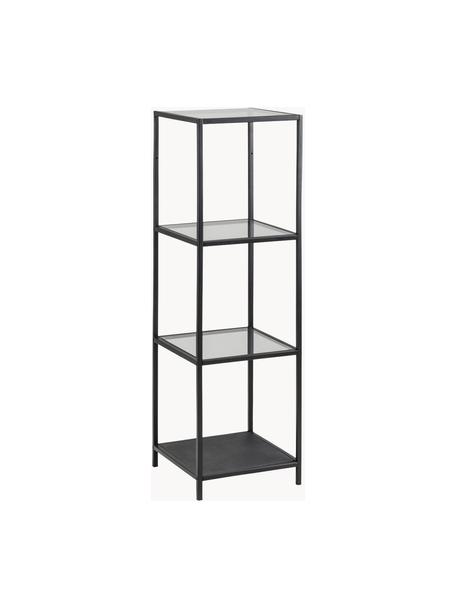 Libreria Seaford, Ripiani: vetro, Struttura: metallo verniciato a polv, Nero trasparente, L 35 x A 120 cm