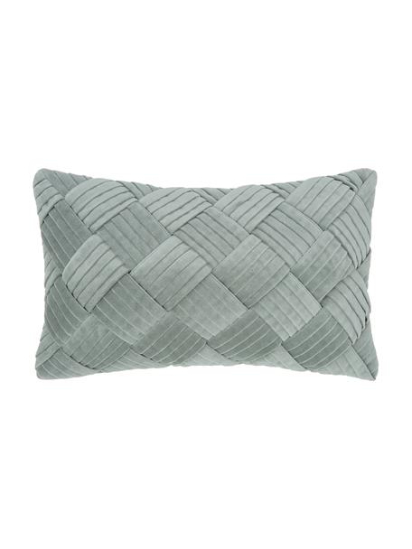 Funda de cojín de terciopelo texturizada Sina, Terciopelo (100% algodón), Verde salvia, An 30 x L 50 cm
