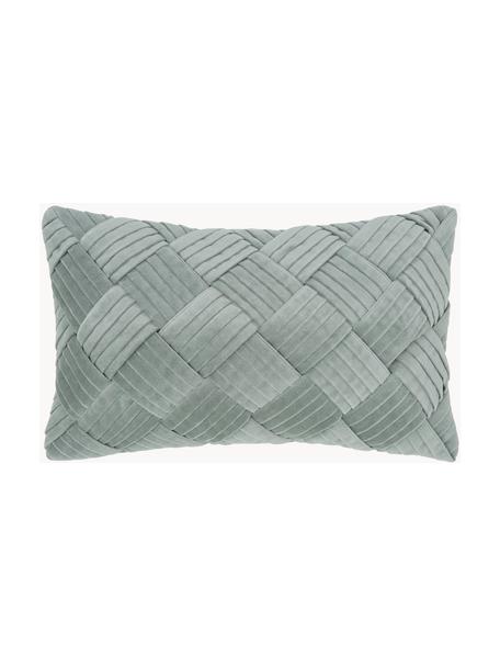Fluwelen kussenhoes Sina met structuurpatroon, Fluweel (100% katoen), Saliegroen, B 30 x L 50 cm