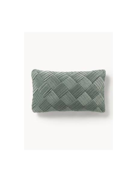 Housse de coussin en velours texturé Sina, Velours (100 % coton), Vert sauge, larg. 30 x long. 50 cm