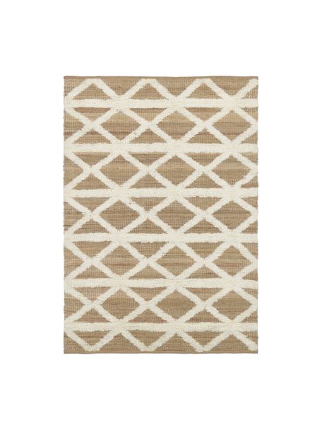 Handgeweven jute vloerkleed Malea in beige/crèmewit, 57 % jute, 35 % wol, 7 % katoen, Beige, crèmewit, B 80 cm x L 150 cm (maat XS)