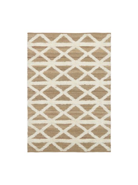 Tapis en jute tissé à la main Malea, 57 % jute, 35 % laine, 7 % coton, Beige, blanc crème, larg. 120 x long. 180 cm (taille S)