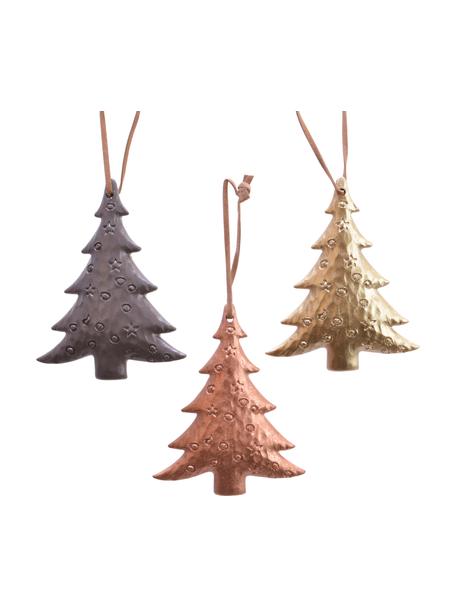 Kerstboomhanger Pines H 10 cm, 6 stuks, Grijs, koperkleurig, goudkleurig, B 8 x H 10 cm