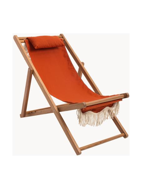 Sedia a sdraio pieghevole con frange Sling, Frange: cotone, Struttura: legno, Legno chiaro, arancione, Larg. 59 x Alt. 79 cm