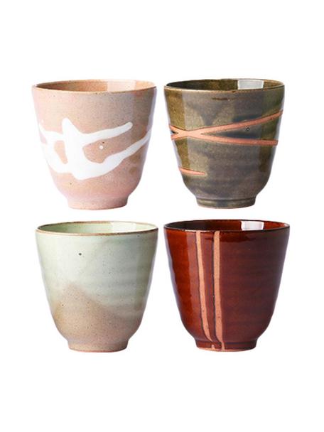 Tasses artisanales 70's, 4 élém., Céramique, Multicolore, Ø 9 x haut. 8 cm, 230 ml