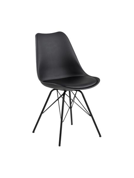 Kunstleren stoelen Eris met gestoffeerde zitvlak, 2 stuks, Bekleding: kunstleer (polyurethaan) , Poten: gepoedercoat metaal, Kunstleer zwart, B 49 x D 54 cm