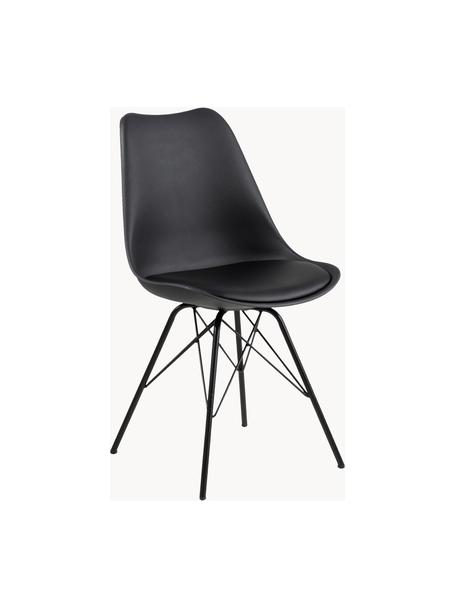 Kunstleren stoelen Eris, 2 stuks, Zitvlak: kunstleer (polyurethaan), Zitvlak: kunststof, Poten: gepoedercoat metaal, Kunstleer zwart, B 49 x D 54 cm