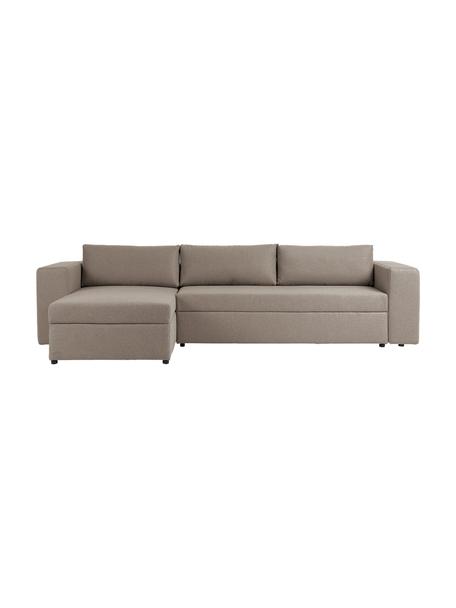 Grand canapé convertible 4 places avec rangement Noah, Tissu brun, larg. 343 x prof. 180 cm, méridienne à gauche