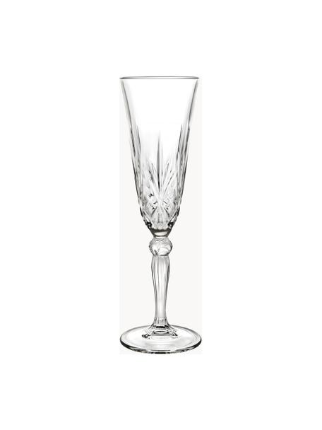 Kristallen champagneglazen Melodia met reliëf, 6 stuks, Kristalglas, Transparant, Ø 7 x H 22 cm, 160 ml