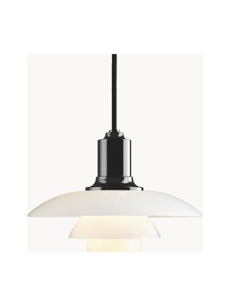 Lámpara de techo pequeña soplada artesanalmente PH 2/1, Pantalla: vidrio opalino soplado ar, Cable: cubierto en tela, Negro, blanco, Ø 20 x Al 14 cm