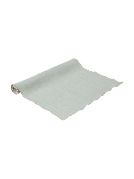 Ľanový stolový behúň so vzorom rybej kosti Audra, 100 % ľan, Zelená, béžová, Š 46 x D 147 cm
