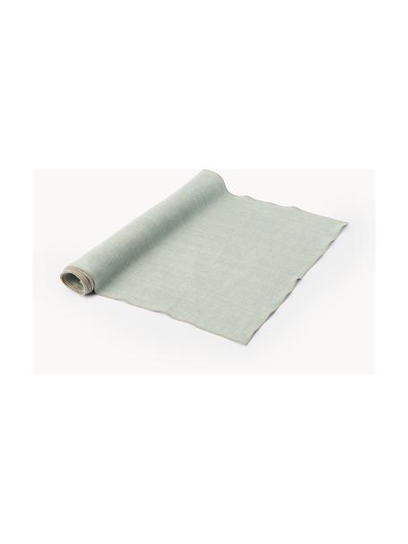 Camino de mesa de lino Audra, 100% lino, Verde salvia, beige, An 46 x L 147 cm