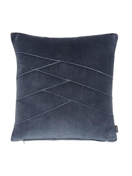 Poduszka z aksamitu z wypełnieniem Pintuck, Tapicerka: 55% rayon, 45% bawełna, Niebieski, S 45 x D 45 cm