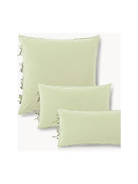 Taie d'oreiller en percale de coton délavé Leonie, Vert clair, larg. 50 x long. 70 cm