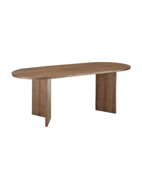 Dřevěný oválný jídelní stůl Toni, 200 x 90 cm, Lakovaná MDF deska (dřevovláknitá deska střední hustoty) s ořechovou dýhou, Ořechové dřevo, Š 200 cm, H 90 cm