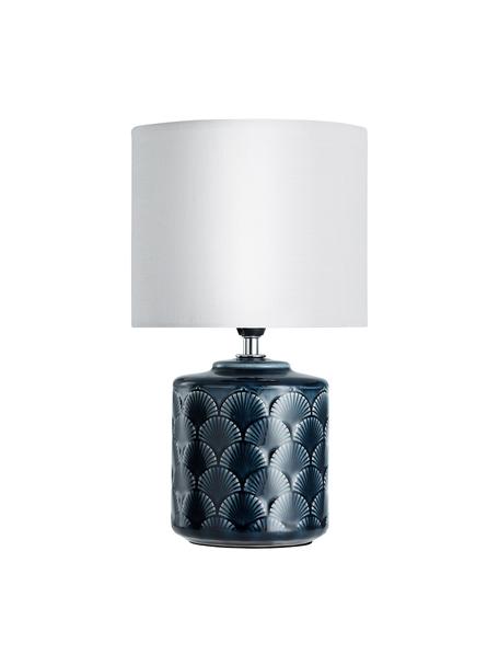 Lampada da tavolo piccola in ceramica Lola Glowing Midnight, Paralume: lino, Base della lampada: ceramica, Blu scuro, bianco, Ø 18 x Alt. 32 cm