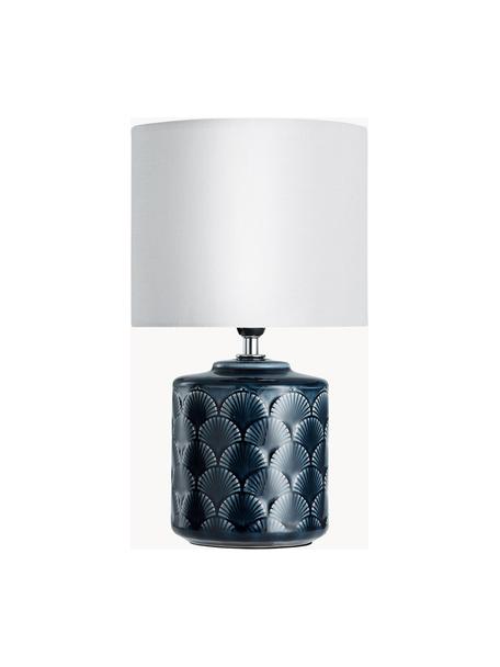 Lampada da tavolo piccola in ceramica Lola Glowing Midnight, Paralume: lino, Blu scuro, bianco, Ø 18 x Alt. 32 cm