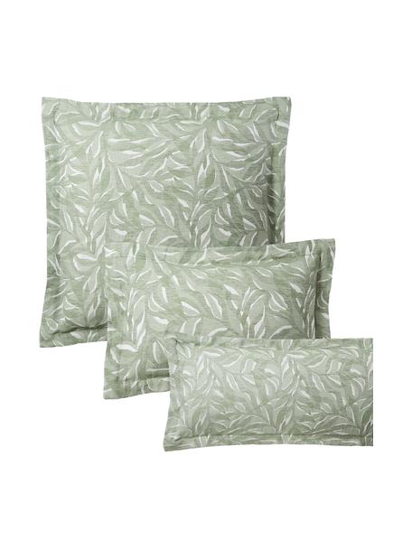 Taie d'oreiller jacquard en coton et lin vert sauge Amita, Vert sauge, imprimé, larg. 50 x long. 70 cm