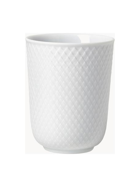 Set 4 tazze in porcellana con motivo a rilievo Rhombe, Porcellana, Bianco, Ø 9 x Alt. 11 cm, 330 ml