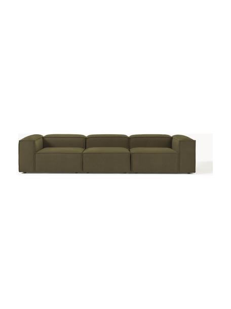 Modulares Sofa Lennon (4-Sitzer) aus Bouclé, Bezug: Bouclé (100 % Polyester) , Gestell: Massives Kiefernholz FSC-, Füße: Kunststoff, Bouclé Olivgrün, B 327 x T 119 cm