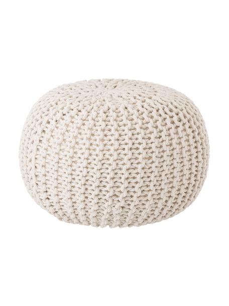 Pouf en tricot artisanal Dori, Blanc crème, Ø 55 x haut. 35 cm